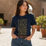 T-shirt Camiseta Católica Feminina Oração Credo Eu Creio