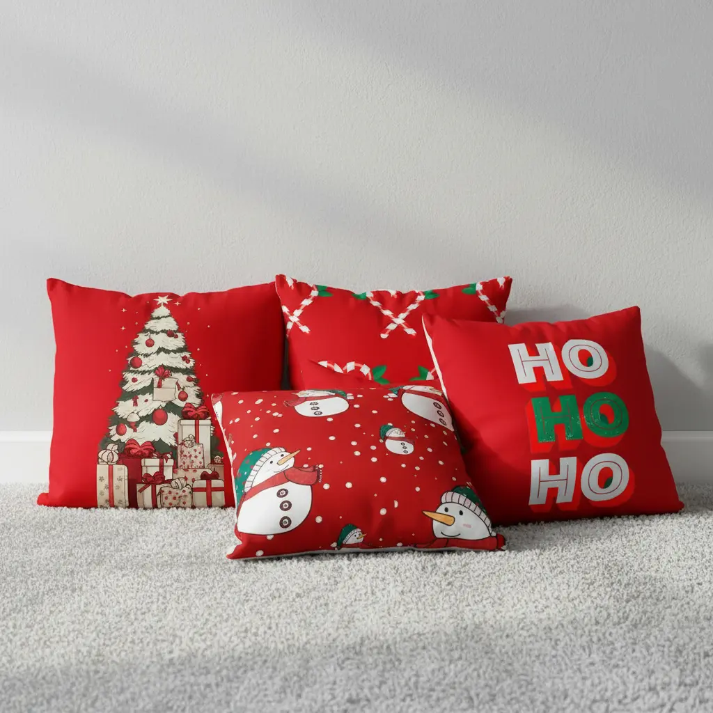 Kit 4 Capas Almofadas Natal Papai Noel Boneco Gelo 45x45 Cm - Imagem 2